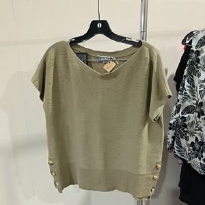 Marled Olive Short Sleeve Knit Top Size Large